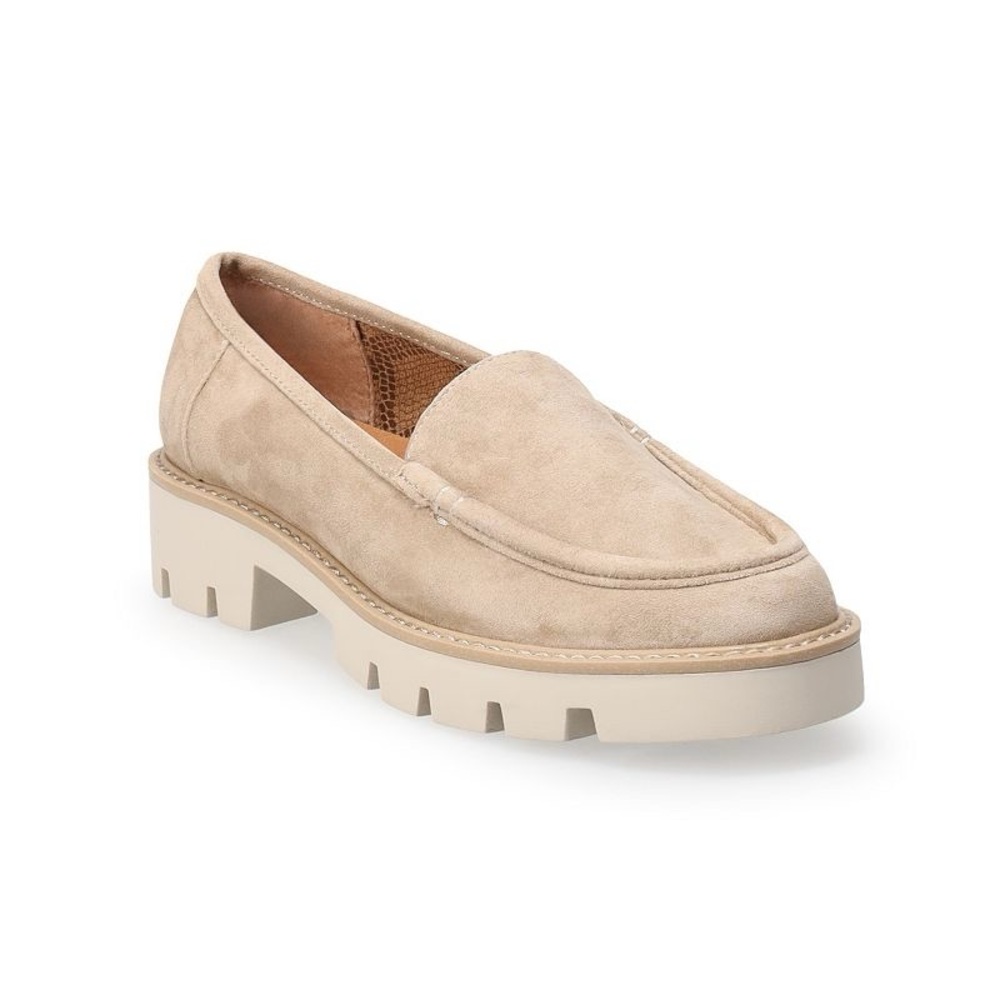 Beige Suede Platform Loafers